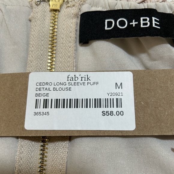 NEW DO + BE Cedro Long Sleeve Puff Detail Blouse Beige Size Medium NWT - Picture 7 of 8